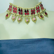 Load image into Gallery viewer, Red and Blue Glass Stones Collar Choker Necklace
