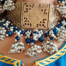 Load image into Gallery viewer, Amulet Cum Blue Beads Choker Necklace With Earrings Jewelry Set