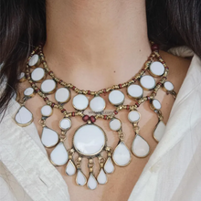 Load image into Gallery viewer, White Tribal Stone Bib Necklace, White Stone Antique Necklace