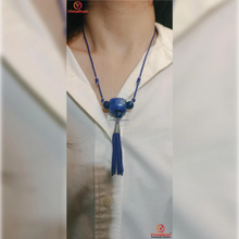 Load image into Gallery viewer, Handmade Lapis Blue Beaded Necklace with Tassel