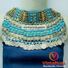 Load image into Gallery viewer, Turquoise Beaded Choker Necklace With Coins
