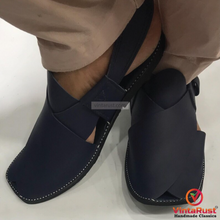 Load image into Gallery viewer, Handmade Blue Wide Round Peshawari Men's Chappal