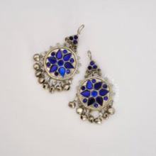 Load image into Gallery viewer, Silver Jhumka Style Earrings With Blue Glass Stones