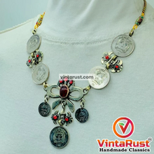 Load image into Gallery viewer, Handmade Vintage Coins Tribal Choker With Stone