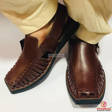 Load image into Gallery viewer, Dark Brown Leather Peshawari Chappal with Durable Sole
