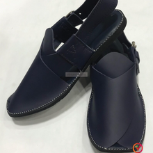 Load image into Gallery viewer, Handmade Blue Wide Round Peshawari Men's Chappal