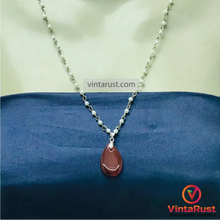 Load image into Gallery viewer, Handmade Necklace with Agate Stone Teardrop Pendant on Pearl Chain