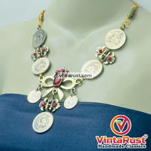 Load image into Gallery viewer, Handmade Vintage Coins Tribal Choker With Stone