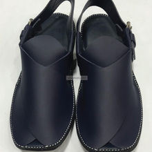 Load image into Gallery viewer, Handmade Blue Wide Round Peshawari Men's Chappal