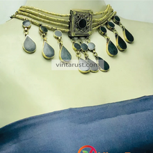 Load image into Gallery viewer, Black Tribal Stone Statement Choker Necklace