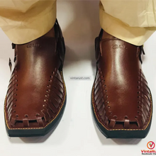 Load image into Gallery viewer, Dark Brown Leather Peshawari Chappal with Durable Sole