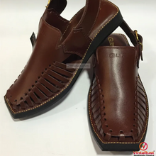 Load image into Gallery viewer, Dark Brown Leather Peshawari Chappal with Durable Sole