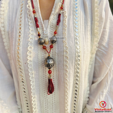 Load image into Gallery viewer, Vintage Style Tassel Necklace with Ornate Metal Beads