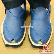 Load image into Gallery viewer, Blue Suede Leather Peshawari Men's Chappal