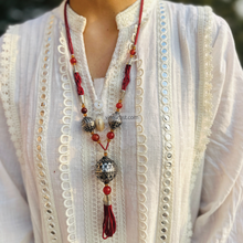 Load image into Gallery viewer, Vintage Style Tassel Necklace with Ornate Metal Beads