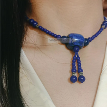 Load image into Gallery viewer, Handmade Lapis Blue Beaded Necklace with Tassel