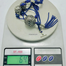Load image into Gallery viewer, Blue Beaded Pendant Necklace with Silver Tribal Charms and Tassels