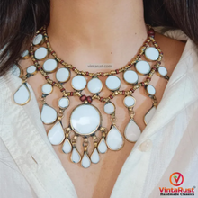 Load image into Gallery viewer, White Tribal Stone Bib Necklace, White Stone Antique Necklace