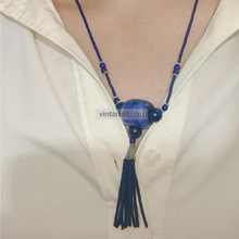 Load image into Gallery viewer, Handmade Lapis Blue Beaded Necklace with Tassel