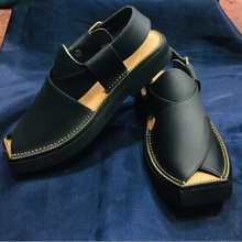 Load image into Gallery viewer, Black Leather Peshawari Chappal Gents Shoes