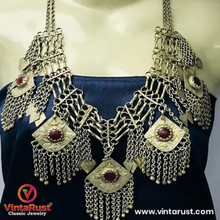 Load image into Gallery viewer, Antique Silver Kuchi Bib Necklace With Dangling Five Pendants