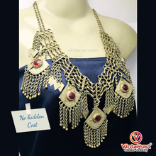 Load image into Gallery viewer, Antique Silver Kuchi Bib Necklace With Dangling Five Pendants