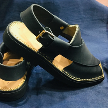 Load image into Gallery viewer, Black Leather Peshawari Chappal Gents Shoes