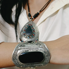 Load image into Gallery viewer, Black Gemstone Necklace With Coral And Turquoise Beads with Cuff Bracelet