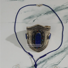 Load image into Gallery viewer, Black Friday Blue Beaded Necklace with Silver Heart Lapis Pendant