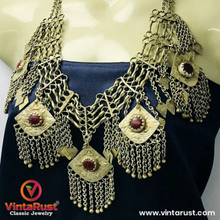 Load image into Gallery viewer, Antique Silver Kuchi Bib Necklace With Dangling Five Pendants