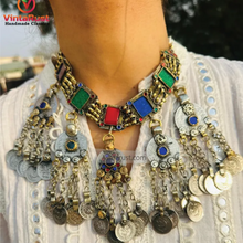 Load image into Gallery viewer, Gypsy Coins Multicolor Bohemian Statement Necklace