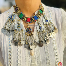 Load image into Gallery viewer, Gypsy Coins Multicolor Bohemian Statement Necklace