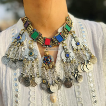 Load image into Gallery viewer, Gypsy Coins Multicolor Bohemian Statement Necklace