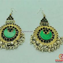 Load image into Gallery viewer, Vintage Style Green Afghan Earrings