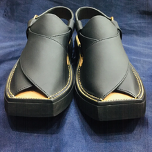 Load image into Gallery viewer, Black Leather Peshawari Chappal Gents Shoes