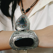 Load image into Gallery viewer, Black Gemstone Necklace With Coral And Turquoise Beads with Cuff Bracelet