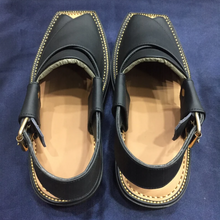 Load image into Gallery viewer, Black Leather Peshawari Chappal Gents Shoes