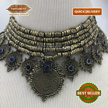Load image into Gallery viewer, Vintage Multilayer Coins Necklace With Blue Glass Stones