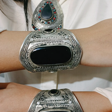 Load image into Gallery viewer, Black Gemstone Necklace With Coral And Turquoise Beads with Cuff Bracelet