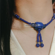 Load image into Gallery viewer, Handmade Lapis Blue Beaded Necklace with Tassel