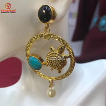 Load image into Gallery viewer, Golden Dangle Turquoise Earrings