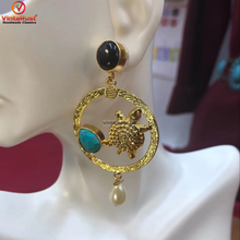 Load image into Gallery viewer, Golden Dangle Turquoise Earrings