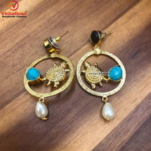 Load image into Gallery viewer, Golden Dangle Turquoise Earrings