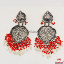Load image into Gallery viewer, Vintage Oxidized Earrings With Red Beads