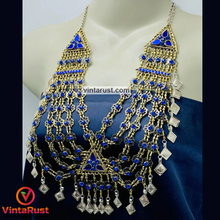 Load image into Gallery viewer, Handmade Blue Vintage Unique Bib Necklace