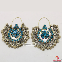 Load image into Gallery viewer, Hoop Earrings Embellished with Bells and Glass Stones