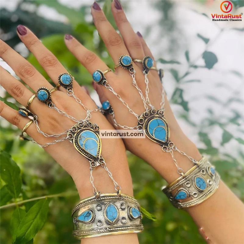 Bracelet multi turquoises montées sur élastiques bijoux femme homme amérindien amerique
