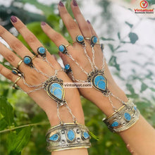 Load image into Gallery viewer, Vintage Turquoise Stone Slave Bracelet with Rings