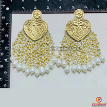 Load image into Gallery viewer, Handmade Golden Heart Pearl Earrings