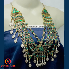 Load image into Gallery viewer, Tribal Statement Green Layered Bib Necklace